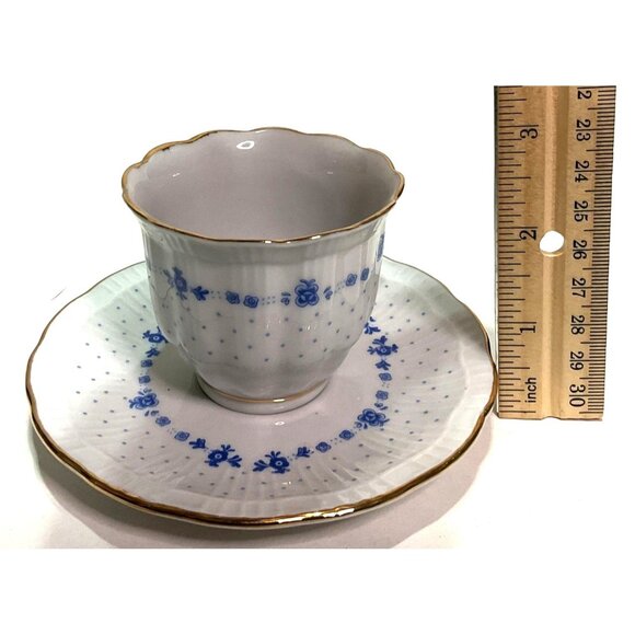 Bell Epoque China Tea Cup & Saucer Set of 4 Blue Corn Flowers Porcellane Macroni - Picture 5 of 6